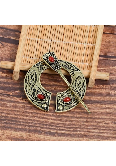 Suntek El Işi Yarım Daire İskandinav Ortaçağ Viking Pimi Broş Antik Pirinç Çok Renkli