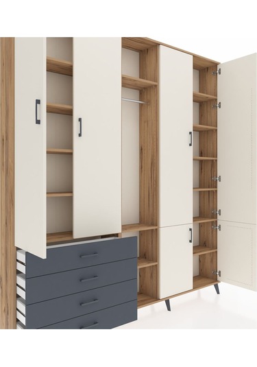 Arges Dolap 14 Raflı 4 Çekmeceli Tek Askılı 220x30x243 Çam-aytaşı/antrasit Aytası/antrasıt