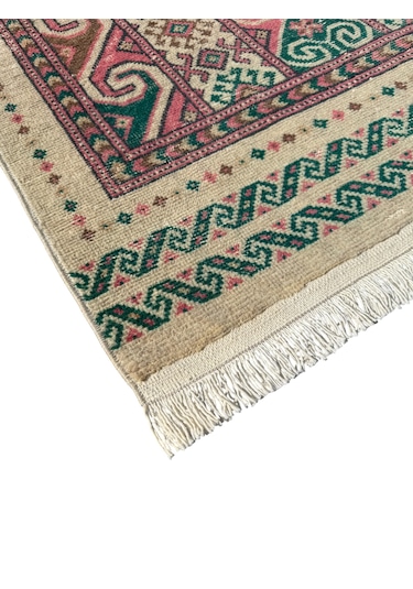 El Dokuma Vintage Eskitme Afgan Seccade 85x150 Renkli Yün Namazlık Çok Renkli