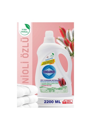 % 100 Doğal Bitkisel Sıvı Çamaşır Deterjanı Organik Nioli Yağlı - Beyazlar İçin Ultra Beyazlık 2200 ML