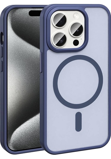iPhone Uyumlu 15 Pro Max Kılıf Magsafe Şarj Özellikli Mat Arka Yüzey Sio Kapak-laci Lacivert Lacivert