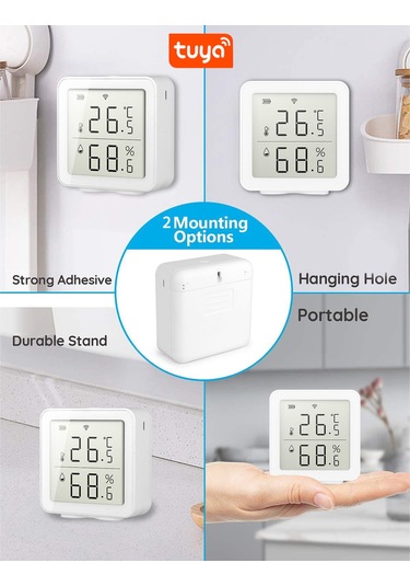 Hombey Beyaz Wifi Akıllı Sıcaklık Ve Nem Sensörü - Uzak İzleme, Anormal Veri Uyarısı, Siri/alexa Uyumlu, Düşük Enerji Tüketimi Pil Dahil Değil
