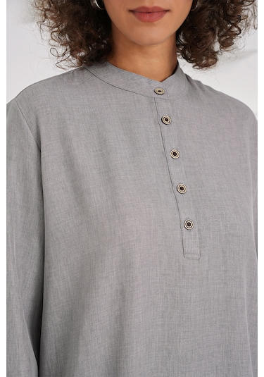 Bigdart 6678 Keten Tunik Pantolon İkili Takım - Gri