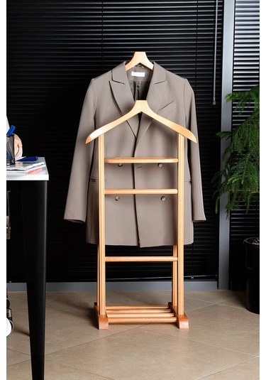 İki Tepeli Dilsiz Uşak Açık Kahverengi Masif Ahşap Palto Ceket Açık Kahverengi