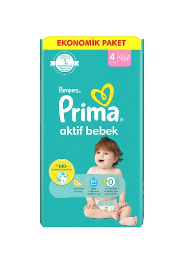 Prima Aktif Bebek 4 Beden Maxi Bebek Bezi Fırsat Paketi 54 Adet