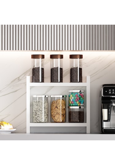 Dekorosso Lara Kahve Köşesi Rafı Mutfak Rafı Tezgah Rafı Beyaz