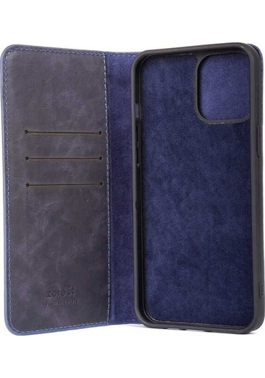 İphone Uyumlu 13 Uyumlu Csk Zore Hakiki Deri Multi Cüzdan Kılıf-lacivert