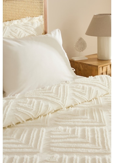 Karaca Home Velora Çift Kişilik Yatak Örtüsü Takımı Ekru Ekru