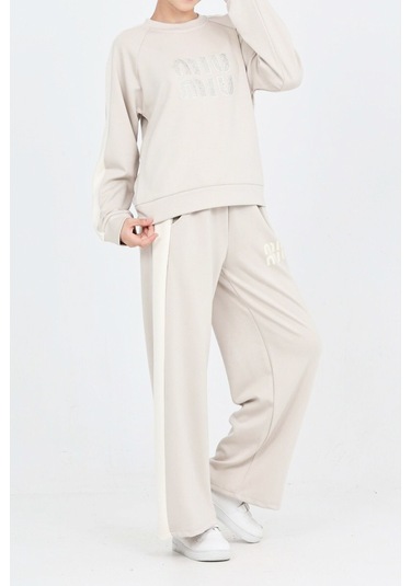 Kız Çocuk Oysho Kumaş Şerit Garni Detaylı Alt-üst Takım 12302 Krem