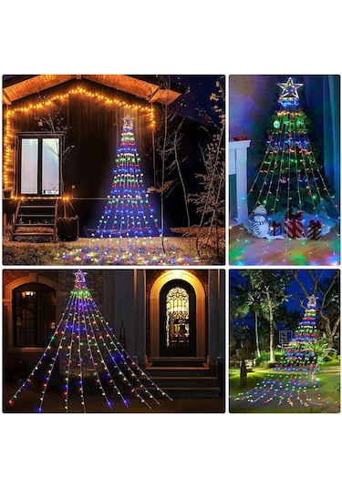 Rgb Tepe Yıldızlı Güneş Enerjili Yılbaşı Led Işığı, Kumanda Ve Animasyonlu Noel Ağaç Duvar Işığı Renkli