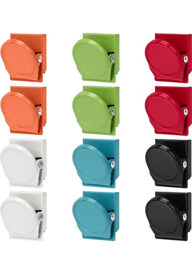 12 Adet Siyah Manyetik Kilit Metal Mıknatıs Kancaları Klipsli Buzdolabı Mıknatısı Buzdolabı, Duvar Panosu, Ofis, Mutfak İçin 6 Renk