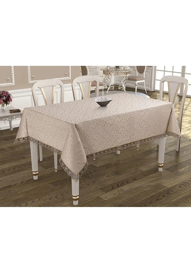 Gülce Dantelli Yemek Masası Örtüsü Bej 160X220