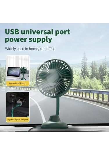Fortunelane 12/24v Araç Fani Usb Döner 360 Derece 5w Sessiz Ev Araba Ofis Kullanıma Uygun Kompakt Yeşil Renkli