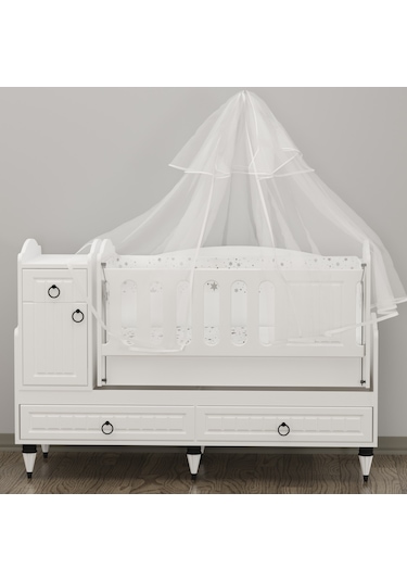 Garaj Home Sude Membran Beyaz Beşik Yatak Ve Uyku Seti Kombinli Beyaz