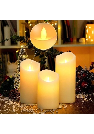 Alev Efektli Vıp Deluxe 14 Lü Set Işıklı Mum Gün Işığı Led Titrek Yanan Led Mum Büyük Orta Küçük Mum Renkli