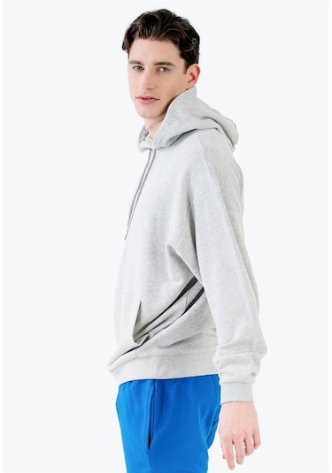Jahr Marc Önü Cepli Kapüşonlu Gri Büyük Beden Erkek Sweatshirt