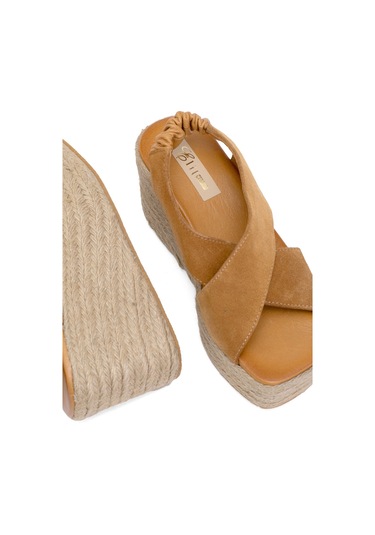 Elit Rosabelle Kadın Hakiki Süet Deri Dolgu Topuk Sandalet Taba Taba