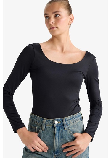 Defacto Kare Yaka Uzun Kollu Çıtçıtlı Body G1403ax25aubk81 Siyah