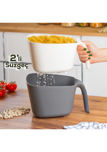 Porsima G-575 2 Parça Çok Amaçlı Plastik Süzgeç Gri Beyaz