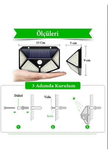 4 Adet 100 Led Solar Sokak Lambası 3 Modlu Güneş Enerjili Lamba