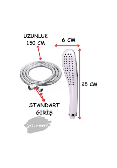 Wuvera Banyo Duş Başlığı Fiskiyesi Telefonu Oval Başlık Beyaz Duş Seti Beyaz