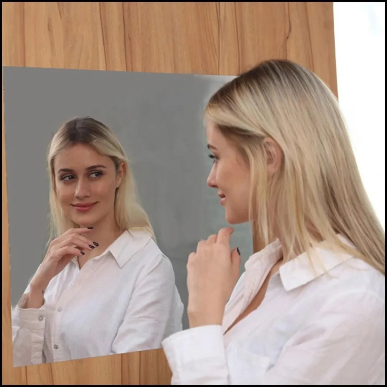 Yaleker Banyo İçin Pet Materyalli 50x100 Cm Otostik Yalıtkan Duvar Ayna - Kolay Kurulum, Suya Ve Yağa Dayanıklı Dekoratif Ayna 1 Adet Gümüş