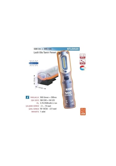 Nt Lights Ntle0520 500+200 Lumen Ledli El Feneri Turuncu Siyah - Turuncu