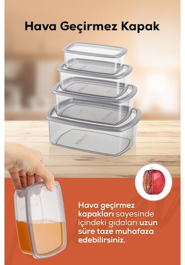 Vienve Hava Geçirmez Saklama Kabı Seti Antrasit 24'lü 6 x 250 - 500 - 750 - 1200 ML