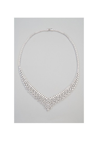 Romantik Rüya 18 Ayar Beyaz Altın Kaplama 42 Cm Gümüş Gerdanlık Beyaz