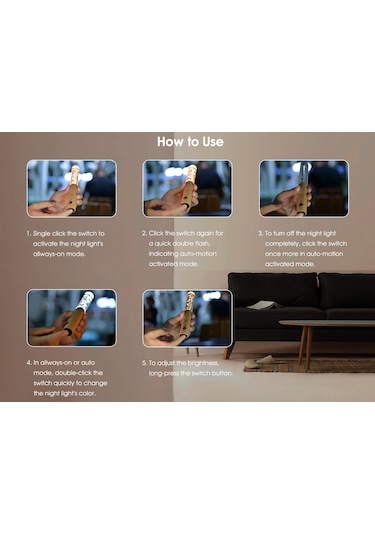 Xindoker Ahşap Usb Şarjlı Hareket Sensörlü Led Işık - 3 Renk Ayarı 3000-6000k - Dolap/entrance Gece Lambası - 2 Adet Açık Kahverengi Kabarcık Desen Açık Kahverengi