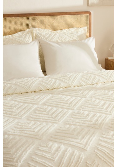 Karaca Home Velora Çift Kişilik Yatak Örtüsü Takımı Ekru Ekru