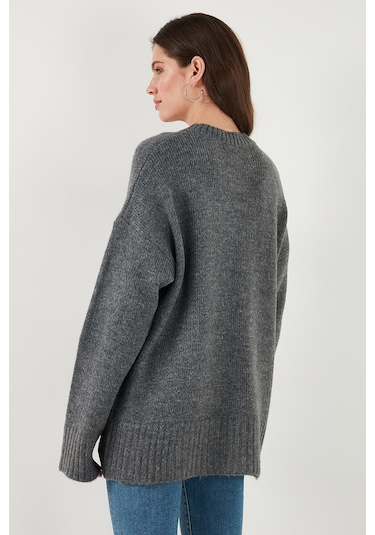 Lela Regular Fit Bisiklet Yaka Basic Triko Bayan Kazak 4616213 Antrasit