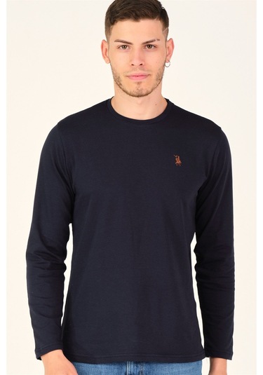 T8588 Dewberry Bisiklet Yaka Uzun Kol T-shırt-gece Mavisi Gece Mavisi