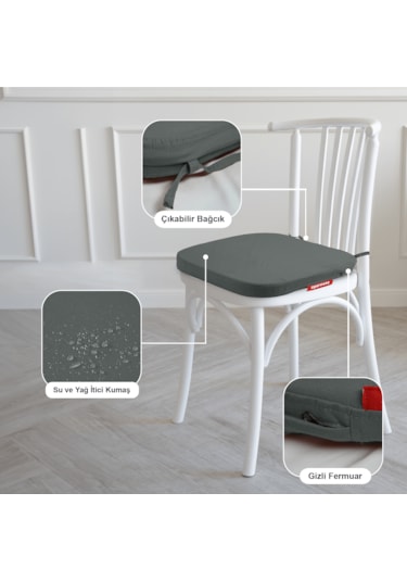 Xpermate 6'lı Standartfit Oval Sandalye Minderi 42x42x5 Antrasit