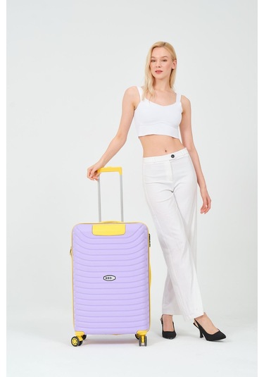 Keo-plus Lila-sarı Orta Boy Silikon Kırılmaz Pp Valiz Siyah