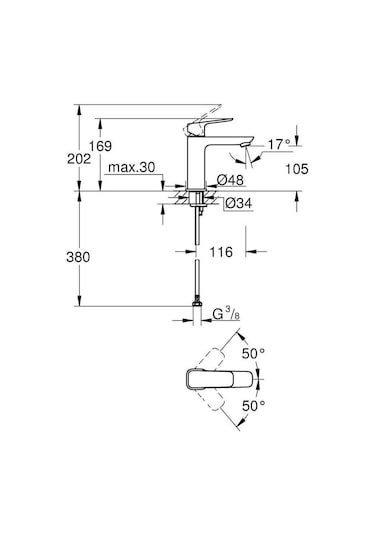 Grohe Cubeo Lavabo Bataryası 1/2" M-Boyut - 1017552430 Siyah