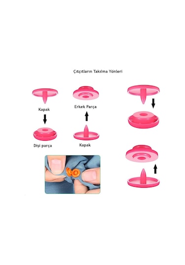 Tulumba Pres Ve Plastik Çıtçıt Seti. 12mm Plastik T5 Çıtçıt Seti - Sarı Pres