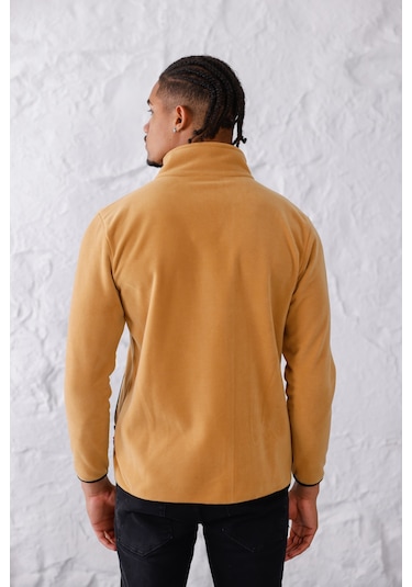 Monox Erkek Biyeli Fermuarlı Spor Polar Ceket Camel
