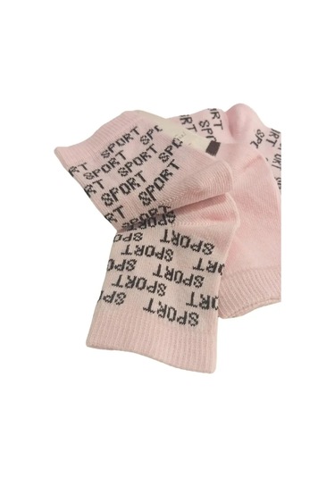 Kız Bebek Pembe Asorti Yazı Detaylı Pamuklu Mevsimlik 3'lü Set Soket Çorap Pembe