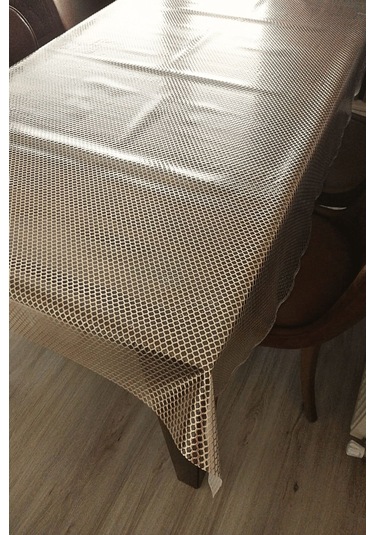 Dantel Görünümlü Üstü Şeffaf Kaplı Muşamba Masa Örtüsü -bakır Renk-halka-farklı Ölçülerde