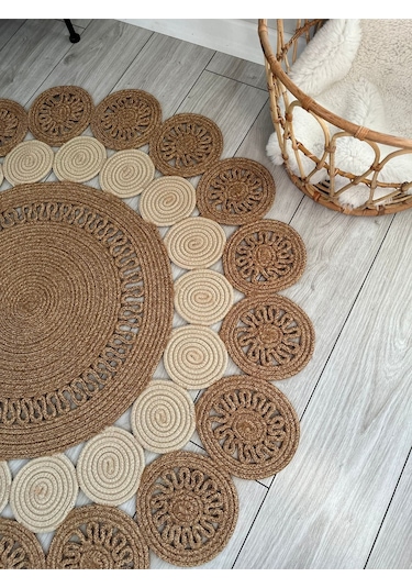 Natura El Dokuma Jüt Bohem Tarz Otantik Salon Oturma Odası Koridor Natural Halı Pamuklu Halı Kırcıllı-krem