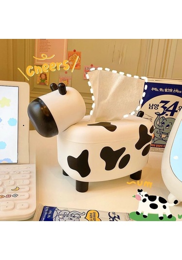 White-2 In 1 Doku Kutusu Tutucu İnek Şekli Dağıtıcı Kürdan Tutucu Masaüstü Tuvalet Kağıdı Kutusu Konteyner Peçete Saklama Kutusu Ev Dekor