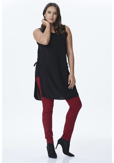 Bağlama Detaylı Yırtmaçlı Tunik-siyah Siyah