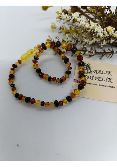 Çocuk Kehribar Kolye Organik Şifa Taşı 32 Cm -1034 Çok Renkli