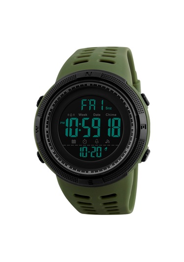 Lemestar Skmeı 1251 Erkek Spor Saati, Çift Zamanlı, Geri Sayım, 50m Su Geçirmez, Alarm, Kronometre, Yeşil Renk Dijital Saat