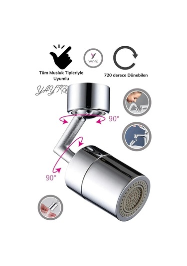 Yayke 720 Derece Dönebilen Tasarruflu Mutfak Lavabo Başlığı Krom