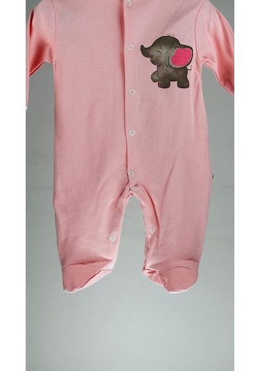 Fil Baskılı Patikli Çıtçıtlı %100 Pamuklu Kız Bebek Tulum 001