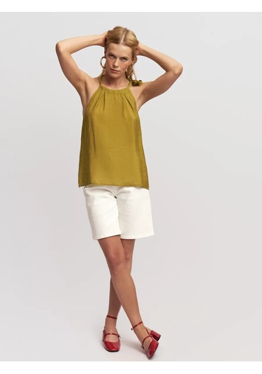 Zolla Kadın Keten Kolsuz Bluz Üst 437028303