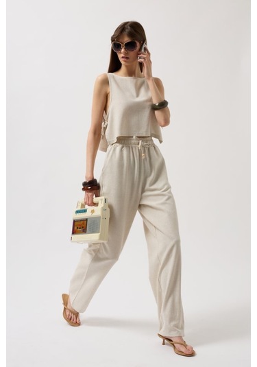 Yandan Bağlamalı Crop Bluz Altın