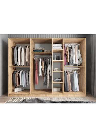 Melisa 7 Kapaklı Dolap Gardırop Çam Füme - Ücretsiz Kurulum